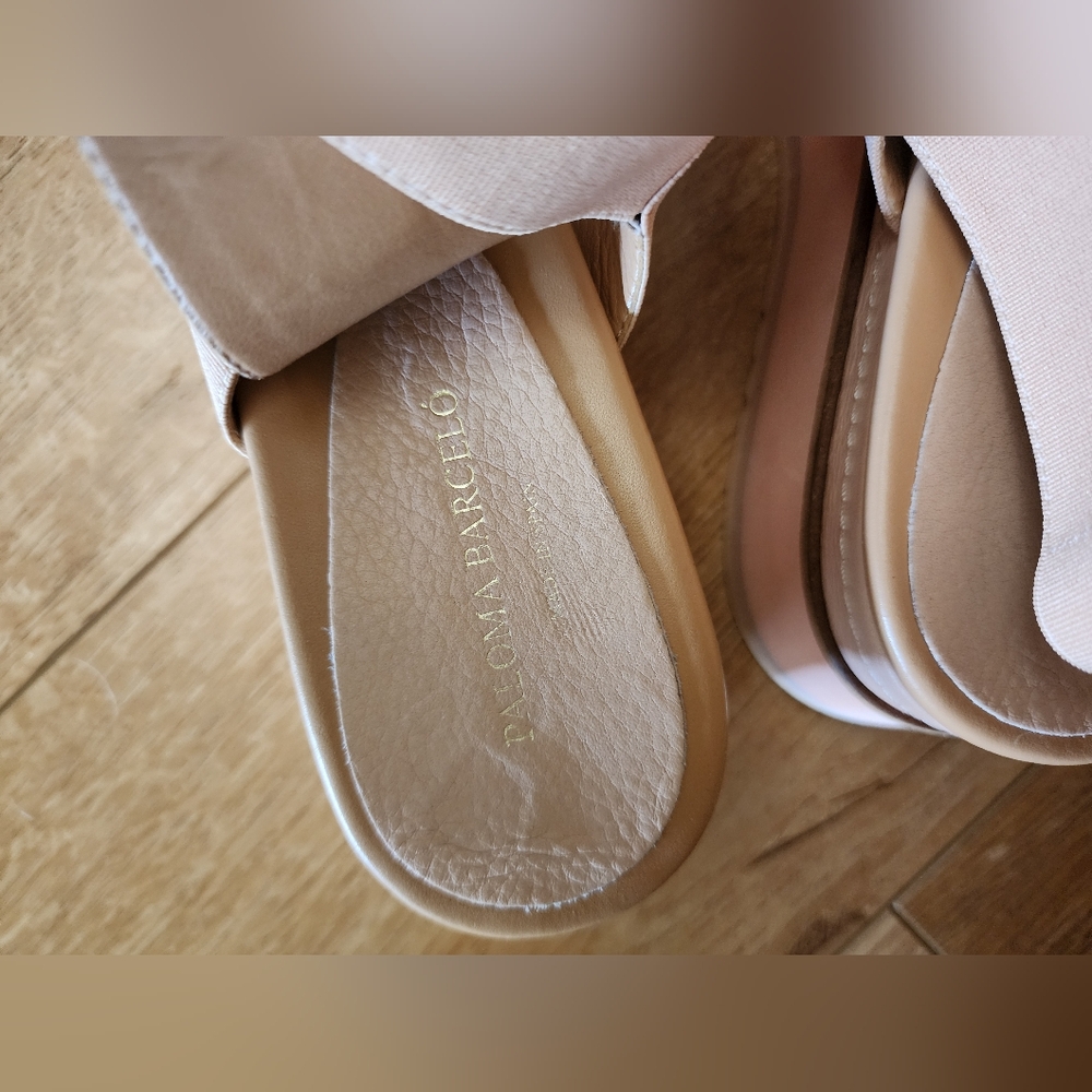 $290 PALOMA BARCELO Women 40 SPAIN MADE Pink Biege Platform Sandal Elastic Strap - Picture 4 of 6
